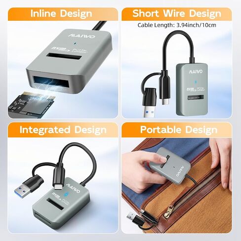 MAIWO M.2 NVMe to USB Adapter, Tool-Free PCIe NVMe SSD Enclosure Reader, 10Gbps USB 3.2 Gen2x1 USB C+A NVMe Dock with UASP Trim, 8TB Capacity in Saudi Arabia
