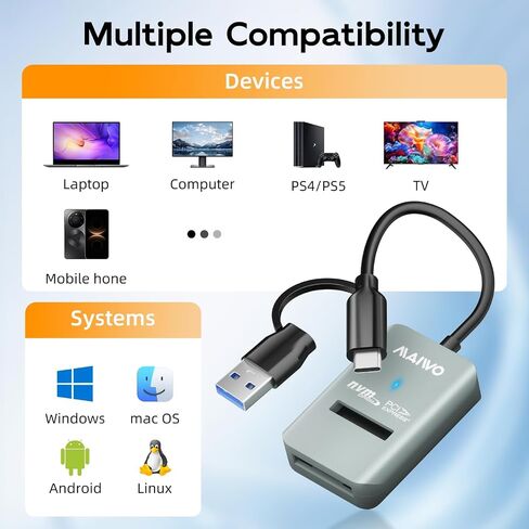 MAIWO M.2 NVMe to USB Adapter, Tool-Free PCIe NVMe SSD Enclosure Reader, 10Gbps USB 3.2 Gen2x1 USB C+A NVMe Dock with UASP Trim, 8TB Capacity in Saudi Arabia