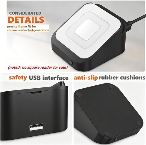 2 Packs Square Dock for Square Reader 2nd Generation, Holder Stand for Square Reader 2nd Generation, Smart Anti-Sleep Button, Anti-Slip Base Dock (Cable & Wall Charger, NO Reader in Kuwait