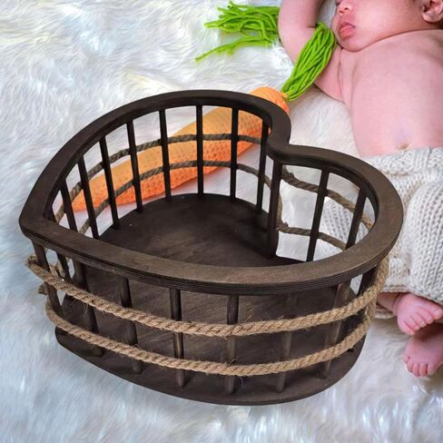Newborn Photography Prop Heart Shaped Posing Basket Wooden Sofa Bowl Mini Basin Shower Decoration with Construction Suitable for Gift Giv in Saudi Arabia