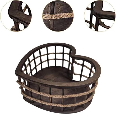 Newborn Photography Prop Heart Shaped Posing Basket Wooden Sofa Bowl Mini Basin Shower Decoration with Construction Suitable for Gift Giv in Saudi Arabia