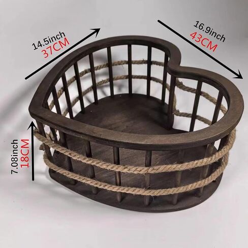 Newborn Photography Prop Heart Shaped Posing Basket Wooden Sofa Bowl Mini Basin Shower Decoration with Construction Suitable for Gift Giv in Saudi Arabia