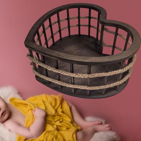 Newborn Photography Prop Heart Shaped Posing Basket Wooden Sofa Bowl Mini Basin Shower Decoration with Construction Suitable for Gift Giv in Saudi Arabia