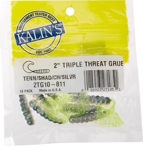 Kalin's 2 Inch Triple Threat Grub (10 Pack), Tennessee Shad/Chartreuse Tail in Saudi Arabia