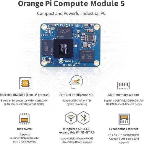 Orange Pi CM5 Core Board 4GB/8GB/16GB LPDDR4/4x Rockchip RK3588S with 32GB eMMC, Orange Pi CM5 Single Board Computer Run Linux/Ubuntu/Debian/Android OS (8, GB) in Saudi Arabia