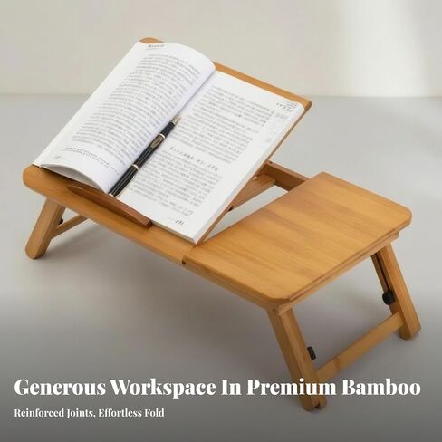 Sturdy Folding Made from Bamboo Tilting Surface for Reading Writing Compact Laptop Tray with Fold Flat Legs Multipurpose Use At Home Suitable for Bedside Table Floor Seating, Small, 56 Cm in Saudi Arabia