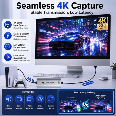 Guermok 4K USB 3.0 Video Capture Card for Streaming with PD 100W, 4K@60FPS in Saudi Arabia