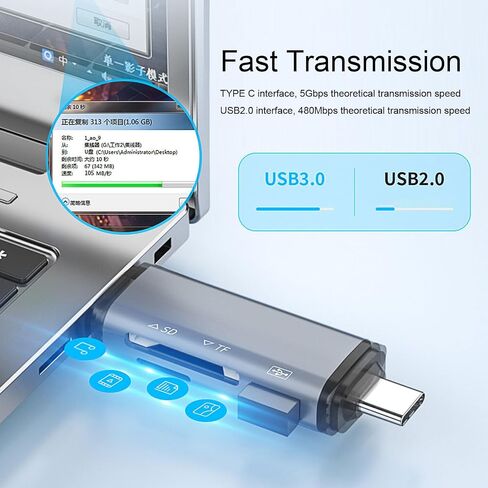 Ultra Slim USB C Micro USB Card Reader with 5Gbps Speed, Secure Digital Memory Card Reader for Android Phone PC Laptop, Aluminum Alloy Portable OTG Reader with Protective in Kuwait