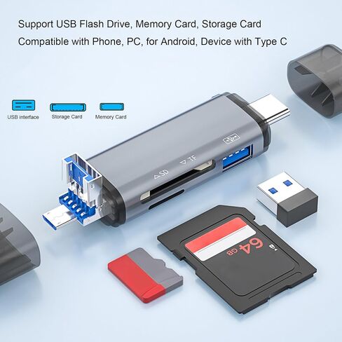 Ultra Slim USB C Micro USB Card Reader with 5Gbps Speed, Secure Digital Memory Card Reader for Android Phone PC Laptop, Aluminum Alloy Portable OTG Reader with Protective in Kuwait