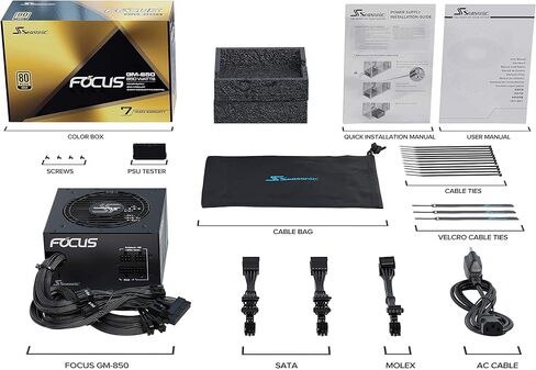 Seasonic Focus SSR-850FM, 850W 80+ Gold, Semi-Modular, Fits All ATX Systems, Fan Control in Silent and Cooling Mode, 7 Year Warranty, Perfect Power Supply for Gaming and Various Application (Renewed) in Kuwait