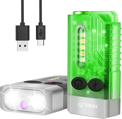 BORUIT V10 Small Powerful Keychain Flashlight with 365nm UV Red Green Blue Light,High Lumens USB C Rechargeable Mini Pocket LED EDC Flash Light-14 Modes,Tail Magnet,Beeping Sound,Black in Kuwait