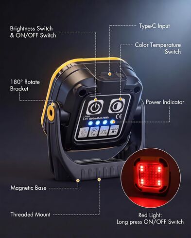 Rechargeable Magnetic Work Light, 4Brightness+3CCT+SOS,Portable Mini Light in Kuwait
