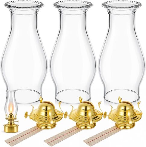 VIHOSE 3 Sets Oil Lamp Chimney Replacement with Brass Plated in Kuwait
