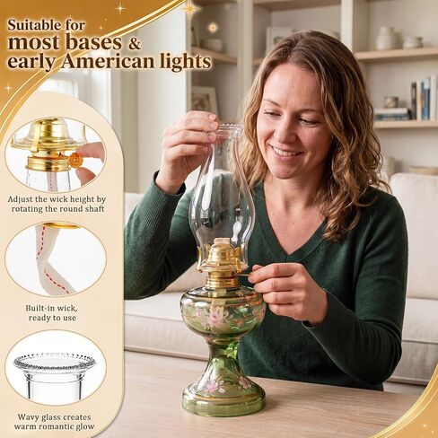 VIHOSE 3 Sets Oil Lamp Chimney Replacement with Brass Plated in Kuwait