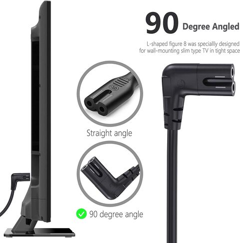 Replacement 5 ft AC Power Cord Compatible with Samsung UN75AU8000FXZA TV – 2-Prong Figure-8 (C7) 125V 7A Black Power Cable for 75" Crystal UHD 4K Smart Television in Kuwait