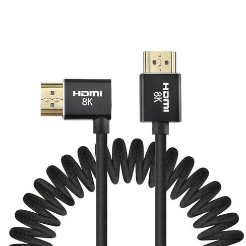 Alvins HDMI 2.1 Braided Coiled Cable, 48Gbps, Straight to Right Angle, Red in Kuwait