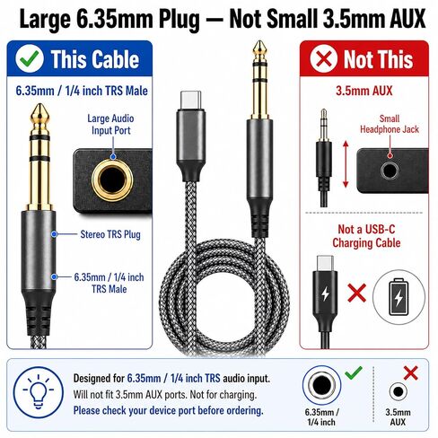 USB C to 1/4 inch TRS Stereo Audio Cable 6.6FT, Built-in DAC Chip Compatible with Android & iPhone 15/16/17, Samsung Galaxy S24, iPad Pro, MacBook for Amplifier, Mixer, Speaker (Audio Output Only) in Kuwait