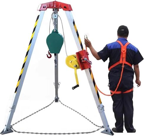 Robust Rescue Tripod Set with Retractable Fall Protection Self-Locking Winch & Full-Body Safety Harness - Ideal for Wastewater Construction & Emergency Rescues in Kuwait