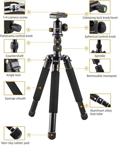 59" Aluminum Alloy Camera Tripod, 2 in 1 Travel Tripod with 30mm Ball Head in Kuwait