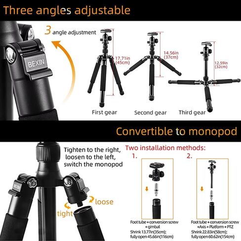 59" Aluminum Alloy Camera Tripod, 2 in 1 Travel Tripod with 30mm Ball Head in Kuwait