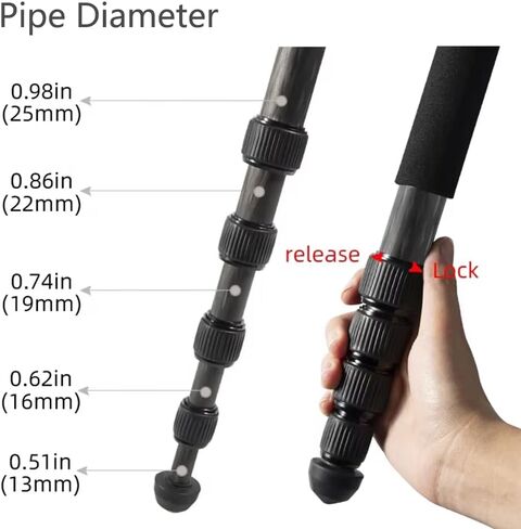 60" Carbon Fiber Camera Tripod, 2 in 1 Travel Tripod with 30mm Ball Head in Kuwait