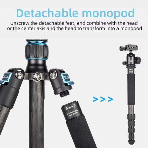 60" Carbon Fiber Camera Tripod, 2 in 1 Travel Tripod with 30mm Ball Head in Kuwait