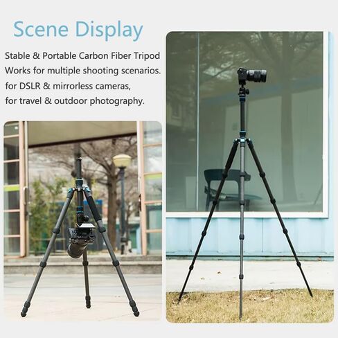 60" Carbon Fiber Camera Tripod, 2 in 1 Travel Tripod with 30mm Ball Head in Kuwait