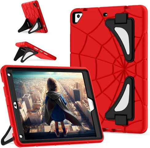 Case for iPad 6th/5th Generation 9.7 Inch 2018/2017, Rugged Full-Body Heavy Duty Soft Silicone Cute Protective Case Kids Boys Girls Cover with Handle Stand for iPad Air 2/Pro 9.7 - Red+Black in Saudi Arabia