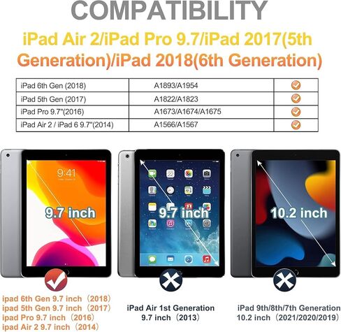 Case for iPad 6th/5th Generation 9.7 Inch 2018/2017, Rugged Full-Body Heavy Duty Soft Silicone Cute Protective Case Kids Boys Girls Cover with Handle Stand for iPad Air 2/Pro 9.7 - Red+Black in Saudi Arabia