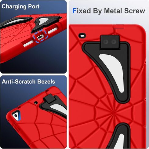 Case for iPad 6th/5th Generation 9.7 Inch 2018/2017, Rugged Full-Body Heavy Duty Soft Silicone Cute Protective Case Kids Boys Girls Cover with Handle Stand for iPad Air 2/Pro 9.7 - Red+Black in Saudi Arabia