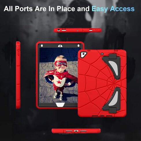 Case for iPad 6th/5th Generation 9.7 Inch 2018/2017, Rugged Full-Body Heavy Duty Soft Silicone Cute Protective Case Kids Boys Girls Cover with Handle Stand for iPad Air 2/Pro 9.7 - Red+Black in Saudi Arabia