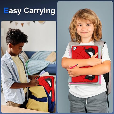 Case for iPad 6th/5th Generation 9.7 Inch 2018/2017, Rugged Full-Body Heavy Duty Soft Silicone Cute Protective Case Kids Boys Girls Cover with Handle Stand for iPad Air 2/Pro 9.7 - Red+Black in Saudi Arabia