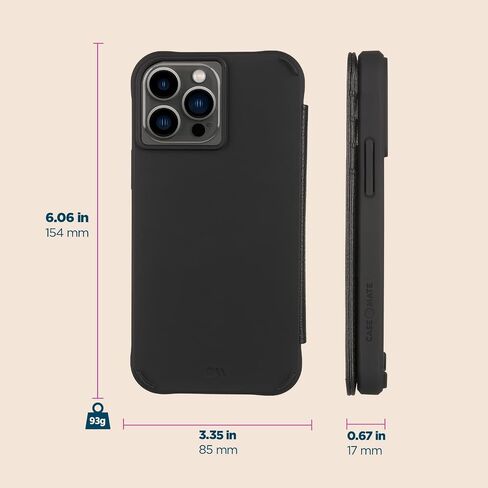 Case-Mate Wallet Folio iPhone 13 Pro Case - Black [10FT Drop Protection] [Compatible with MagSafe] Flip Folio Shockproof Cover Made with Genuine Pebbled Leather, Landscape Stand, Cash & Card Holder in Saudi Arabia