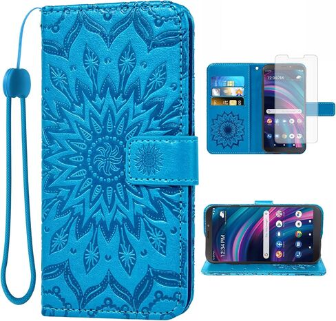 Asuwish Phone Case for BLU View 3 B140DL Wallet Cases with Tempered Glass Screen Protector and Sunflower Leather Slim Flip Cover Card Holder Stand Cell Accessories Vlew3 Women Men Red in Saudi Arabia