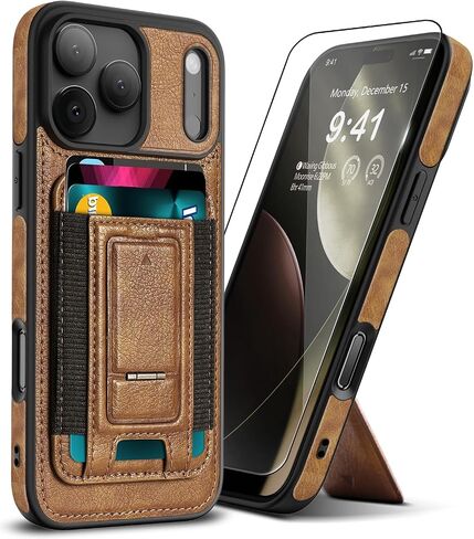 for iPhone 17 Pro Max Leather Case, Wallet Case with Card Holder (3 Cards) & Kickstand, Slim Protective Cover with Stand for iPhone 17 Pro Max 6.9"，Brown in Saudi Arabia