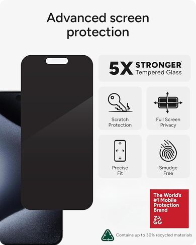 ZAGG Elite Privacy 360 Glass Screen Protector for iPhone 16 / iPhone 15-5X Ultra Strong Tempered Glass, 4-Way Privacy Filter, Scratch Protection, Anti-Smudge, Easy to Install, InvisibleShield in Kuwait