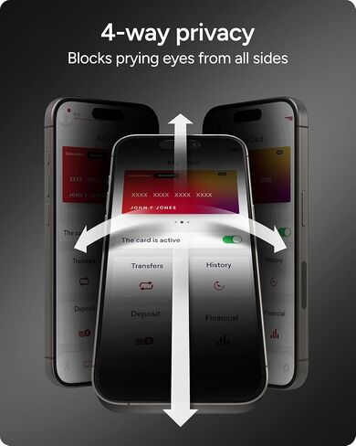 ZAGG Elite Privacy 360 Glass Screen Protector for iPhone 16 / iPhone 15-5X Ultra Strong Tempered Glass, 4-Way Privacy Filter, Scratch Protection, Anti-Smudge, Easy to Install, InvisibleShield in Kuwait