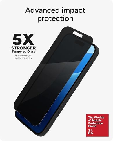 ZAGG Elite Privacy 360 Glass Screen Protector for iPhone 16 / iPhone 15-5X Ultra Strong Tempered Glass, 4-Way Privacy Filter, Scratch Protection, Anti-Smudge, Easy to Install, InvisibleShield in Kuwait