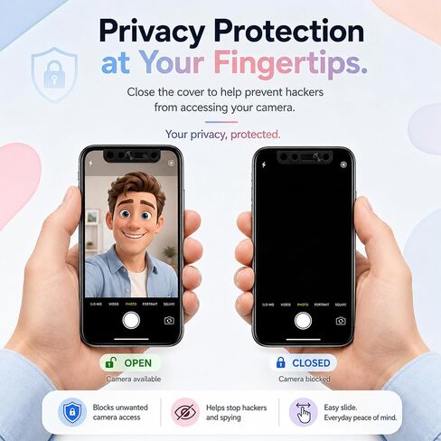 Front Camera Cover Compatible with iPhone 12 Series/11/11Pro/11 Pro Max/X Series, Anti‑Spy Webcam Slide, Lens Protector with Strong Adhesive, Privacy & Security Protector-Black (2 Pack) in Kuwait