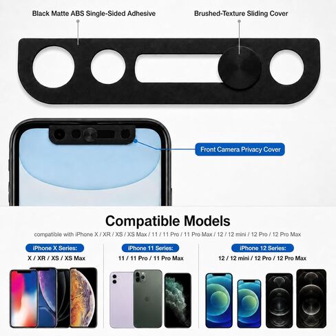 Front Camera Cover Compatible with iPhone 12 Series/11/11Pro/11 Pro Max/X Series, Anti‑Spy Webcam Slide, Lens Protector with Strong Adhesive, Privacy & Security Protector-Black (2 Pack) in Kuwait