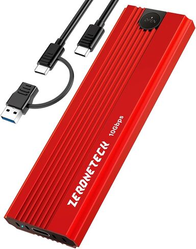ZeroneTeck M.2 NVMe SATA SSD Enclosure Adapter, 10Gbps USB 3.2 Gen 2, Red in Kuwait
