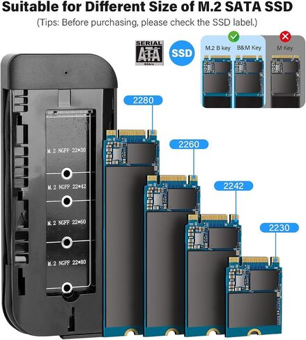 M.2 NGFF SATA SSD Enclosure Adapter,5Gbps USB3.0 Tool-Free Hidden Cord,SSD Reader Supports B and B&M Keys with Size 2280 2260 2242 2230 (Not for M.2 NVME) in Kuwait