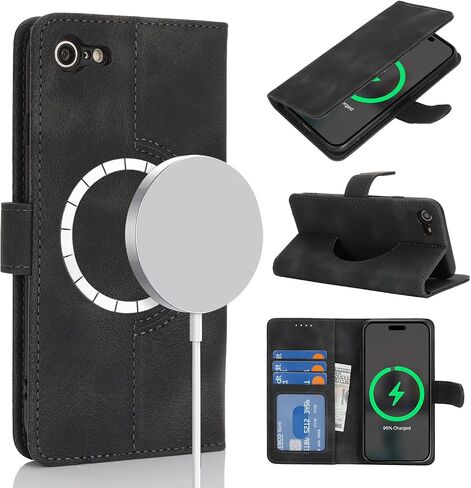 for iPhone 8 & 7 iPhone SE 2022/2020 Case Wallet with Card Holder,Compatible with Magsafe,Wallet Phone Case for Men Women,PU Leather Magnetic Stand Flip Cover-Dark Brown in Kuwait
