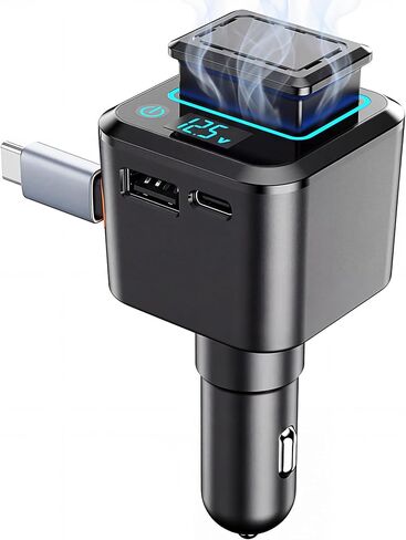 BS-01C 45W Car Charger with Retractable Type-C Cable, 30W USB C & 22.5W USB A Ports, 3-Port Super Fast Charging, Built-in Fragrance Diffuser & Safety Chip (Shop can Purchase Scent Refills) in Kuwait
