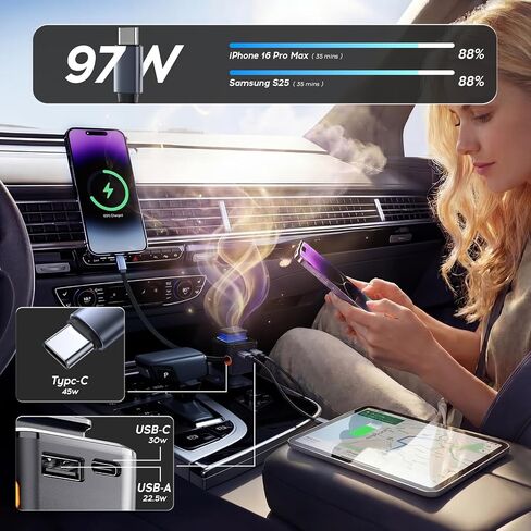 BS-01C 45W Car Charger with Retractable Type-C Cable, 30W USB C & 22.5W USB A Ports, 3-Port Super Fast Charging, Built-in Fragrance Diffuser & Safety Chip (Shop can Purchase Scent Refills) in Kuwait