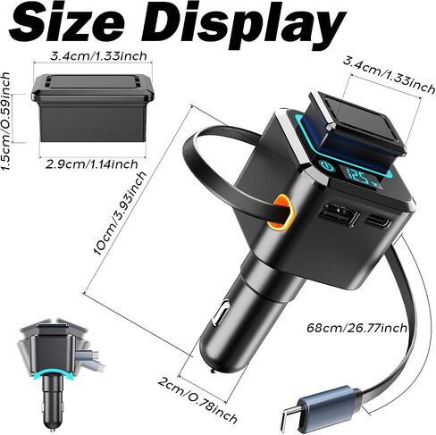 BS-01C 45W Car Charger with Retractable Type-C Cable, 30W USB C & 22.5W USB A Ports, 3-Port Super Fast Charging, Built-in Fragrance Diffuser & Safety Chip (Shop can Purchase Scent Refills) in Kuwait