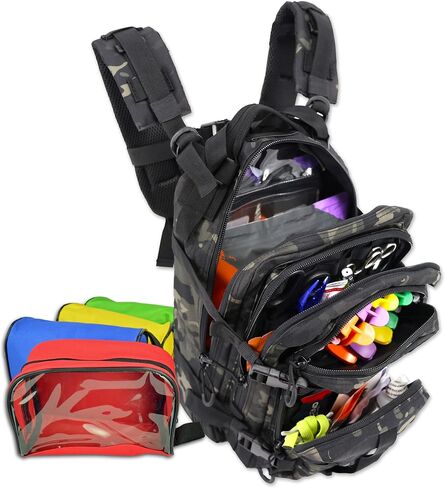 Lightning X Stocked EMS/EMT Trauma & Bleeding First Aid Responder Medical Backpack + Kit + Pouches - RED in Kuwait
