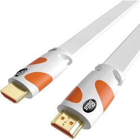 Flat HDMI Cable 25 Feet 4K HDMI2.0 Cable Support 4K(2160P),3D,1080P,Ethernet,Audio Return(White-Orange)
