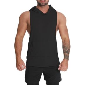Men's Workout Hooded Tank Tops Sleeveless Gym Hoodies Bodybuilding Fitness Muscle Cut Off Tee Shirts