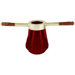 Brass Two-Handled Offering Bag with Red Velvet, Catholic Church Supplies, 19 Inches with 3" Opening